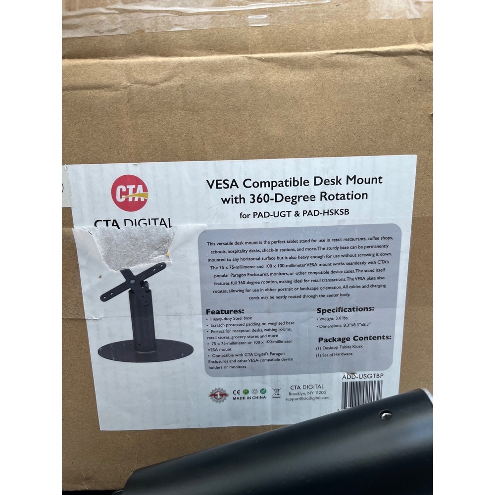 CTA Digital Black VESA Pole Mount with Circular Base Plate for Tablet Monitor